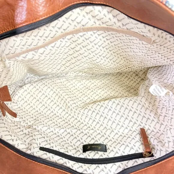 NWT Mona B Weekender Tote Blue Tan Upcycled Canvas Boho Carpet Print - Picture 4 of 11